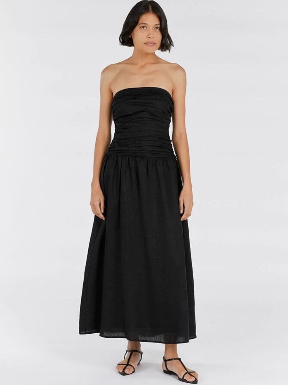 NWT DISSH‎ CATANIA BLACK 100% LINEN STRAPLESS DRESS SIZE 10 midi maxi
